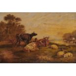 WILLIAM EDDOWES TURNER (C1820-1885) SHEEP AND CATTLE ON THE BANKS OF THE TRENT NEAR NOTTINGHAM
