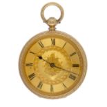 AN 18CT GOLD LEVER WATCH  unsigned, No 958306, Patent Pinion, three quarter plate movement with