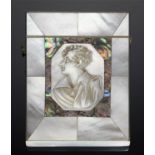 LORD BYRON INTEREST.  AN UNUSUAL VICTORIAN MOTHER OF PEARL AND ABALONE CARD CASE WITH CAMEO PORTRAIT