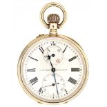 A SWISS SILVER POCKET CHRONOMETER ULYSSE NARDIN, 13765, C1910 the enamel dial with twin subsidiary