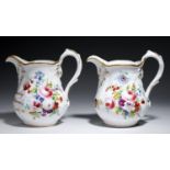 TWO MATCHING STAFFORDSHIRE BONE CHINA JUGS, C1837 one inscribed in gilt Abner Buckley born at Oldham