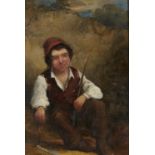 VICTORIAN SCHOOL STUDY OF A BOY WITH STICK FOR WHITTLING oil on canvas, 40 x 27cm Unlined, medium