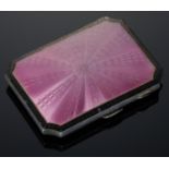 A GEORGE V SILVER AND BLACK AND PINK GUILLOCHE ENAMEL LADY'S CIGARETTE CASE  8cm l, by H Matthews,