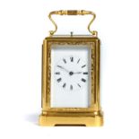 A FRENCH GILT BRASS 'ONE PIECE' CARRIAGE CLOCK JAPY FRERES, LATE 19TH C  with enamel dial and