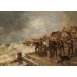 V OR L ACANO SCENE IN A FISHING VILLAGE DURING A STORM  signed, oil on canvas, 72.5 x 99cm