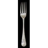 A SET OF SIX GEORGE IV SILVER DESSERT FORKS  Old English pattern, crested, by Edward Thomason,