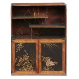 A JAPANESE WOOD AND LACQUER CABINET, MEIJI PERIOD   with asymmetrical arrangement of shelves above