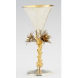 AN ELIZABETH II PARCEL GILT SILVER GOBLET BY HECTOR MILLER FOR AURUM DESIGN TO THE ORDER OF THE