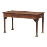A GEORGE III MAHOGANY SERVING TABLE   the rectangular top with a drawer to one end, on square