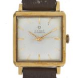 AN OMEGA SQUARE 18CT GOLD SELF WINDING WRISTWATCH  2.7 x 2.8cm In apparently good working order,