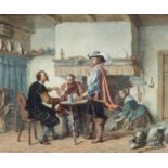 LAMBERTUS LINGEMAN (1829-1894) INTERIOR OF AN INN WITH CAVALIERS AT CARDS   signed, watercolour,