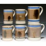 SIX BOVEY TRACEY POTTERY CO, EDGE, MALKIN & CO, MALING AND OTHER MOCHA WARE MUGS, LATE 19TH AND