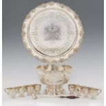 AN ELIZABETH II ROYAL SILVER WEDDING COMMEMORATIVE SILVER PUNCH SET  comprising punch bowl, ladle,