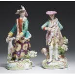 TW0 FRENCH PORCELAIN 'DERBY' FIGURES OF A HUNTSMAN AND A LADY, LATE 19TH C  21 and 23cm h Old damage