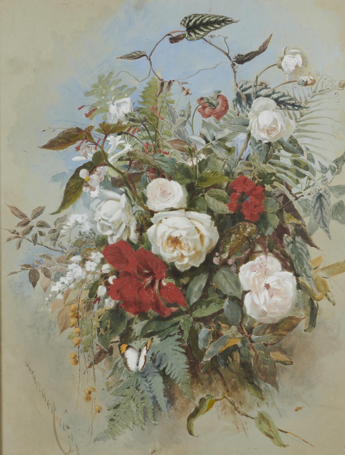 CONTINENTAL, POSSIBLY SCANDINAVIAN, SCHOOL, 19TH CENTURY STILL LIFE WITH FLOWERS AND A BUTTERFLY