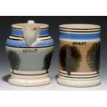 A BRISTOL MOCHA WARE JUG AND CYLINDRICAL MUG, 19TH C  quart, both with capacity stamp, the jug VR