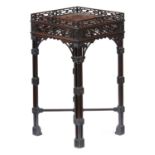 A LATE VICTORIAN 'CHINESE CHIPPENDALE' MAHOGANY TABLE the square top with fretwork gallery and blind