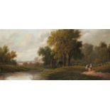 E HORTON (FL LATE 19TH CENTURY) A RIVERSIDE WALK; ANGLERS ON A RIVER BANK  a pair, both signed,