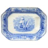 A FRANCIS MORLEY & CO BLUE PRINTED IRONSTONE AMERICAN MARINE PATTERN MEAT DISH, C1850  53cm l,