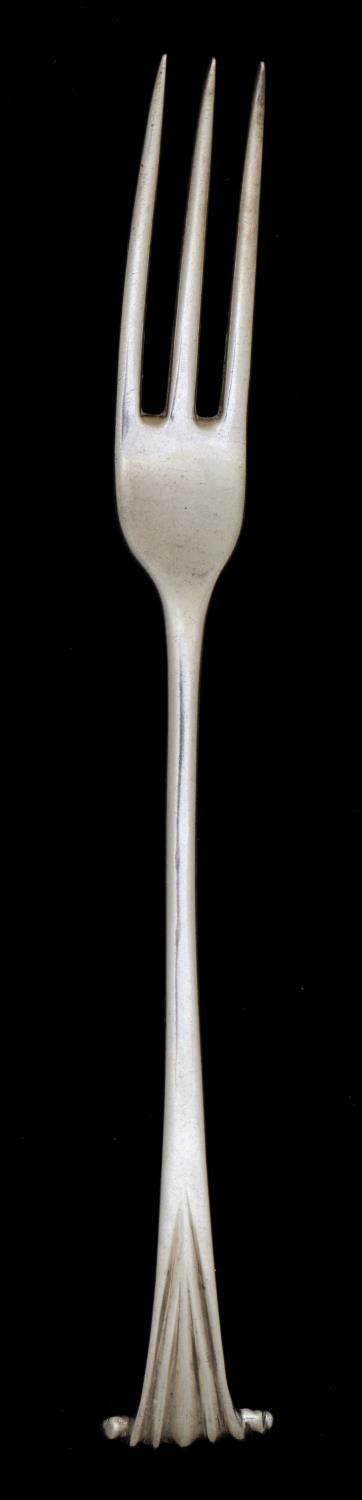 A SET OF SIX GEORGE III SILVER DESSERT FORKS  Onslow pattern, crested, by Thomas Chawner, London