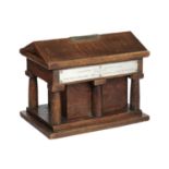 MASONIC INTEREST.  A EPNS MOUNTED OAK TEMPLE SHAPED BALLOT BOX OF ENTASIS LODGE, DATED 1931  22.