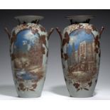 A PAIR OF CALVERT & LOVATT LANGLEY WARE VASES OF EXHIBITION QUALITY, DATED 1887  painted by George