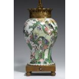 AN ORMOLU MOUNTED CHINESE FAMILLE VERTE VASE, 18TH C, MOUNTS EARLY 20TH C painted with two birds,