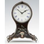 AN EDWARD VII SILVER AND GOLD, MOTHER OF PEARL AND ABALONE INLAID TORTOISESHELL INSET BALLOON CLOCK,