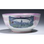 A SUNDERLAND LUSTRE BOWL, WEAR OR MOORE'S POTTERY, C1860 with prints of the Agamemnon in a storm,