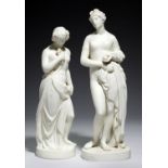 A VICTORIAN PARIAN WARE FIGURE OF VENUS AFTER THE SCULPTURE BY JOHN GIBSON AND ANOTHER, BOTH C 1860