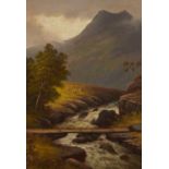 VICTOR ROLYAT (FL LATE 19TH CENTURY), LATE 19TH CENTURY A MOUNTAIN TORRENT  signed, oil on canvas,