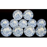 A SET OF ELEVEN DON POTTERY BLUE PRINTED EARTHENWARE ITALIAN AND SICILIAN VIEWS SERIES PLATES, C1830