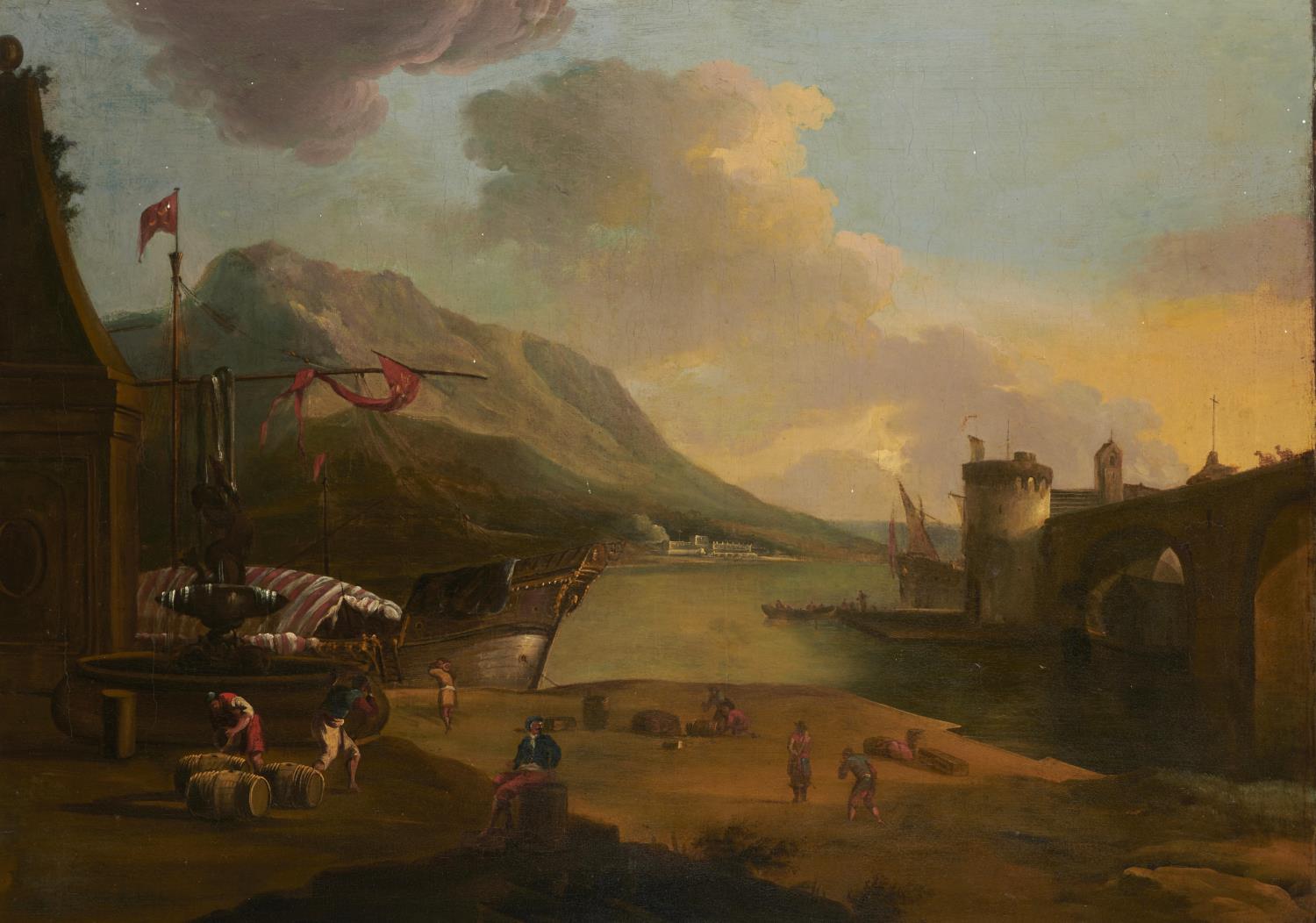 FOLLOWER OF CHARLES FRANCOIS GRENIER LACROIX CALLED LACROIX DE MARSEILLE MEDITERRANEAN PORT SCENE