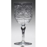 AN ENGLISH INTAGLIO ENGRAVED 'ROCK CRYSTAL' WINE GLASS, EARLY 20TH C the tulip shaped bowl