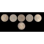 SCOTTISH PROVINCIAL SILVER.  A SET OF FIVE GEORGE III HUNT BUTTONS, 1772-85  engraved PH, 2.5cm,