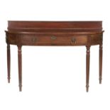 A GEORGE IV MAHOGANY AND LINE INLAID SERVING TABLE IN THE MANNER OF GILLOWS, C1830  the D shaped top