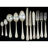 AN ELIZABETH II SILVER TABLE SERVICE FOR EIGHT Beaded Old English pattern, 94ozs 17dwts excluding