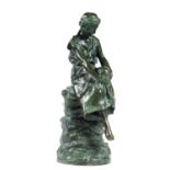 A BRONZE STATUETTE OF A YOUNG WOMAN SEATED ON ROCKS, CAST FROM A MODEL BY GUGLIEMO BRACONY, 20TH C