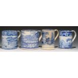 A C J MASON BLUE PRINTED EARTHENWARE OPIUM SMOKERS PATTERN PORTER MUG AND THREE OTHER CONTEMPORARY