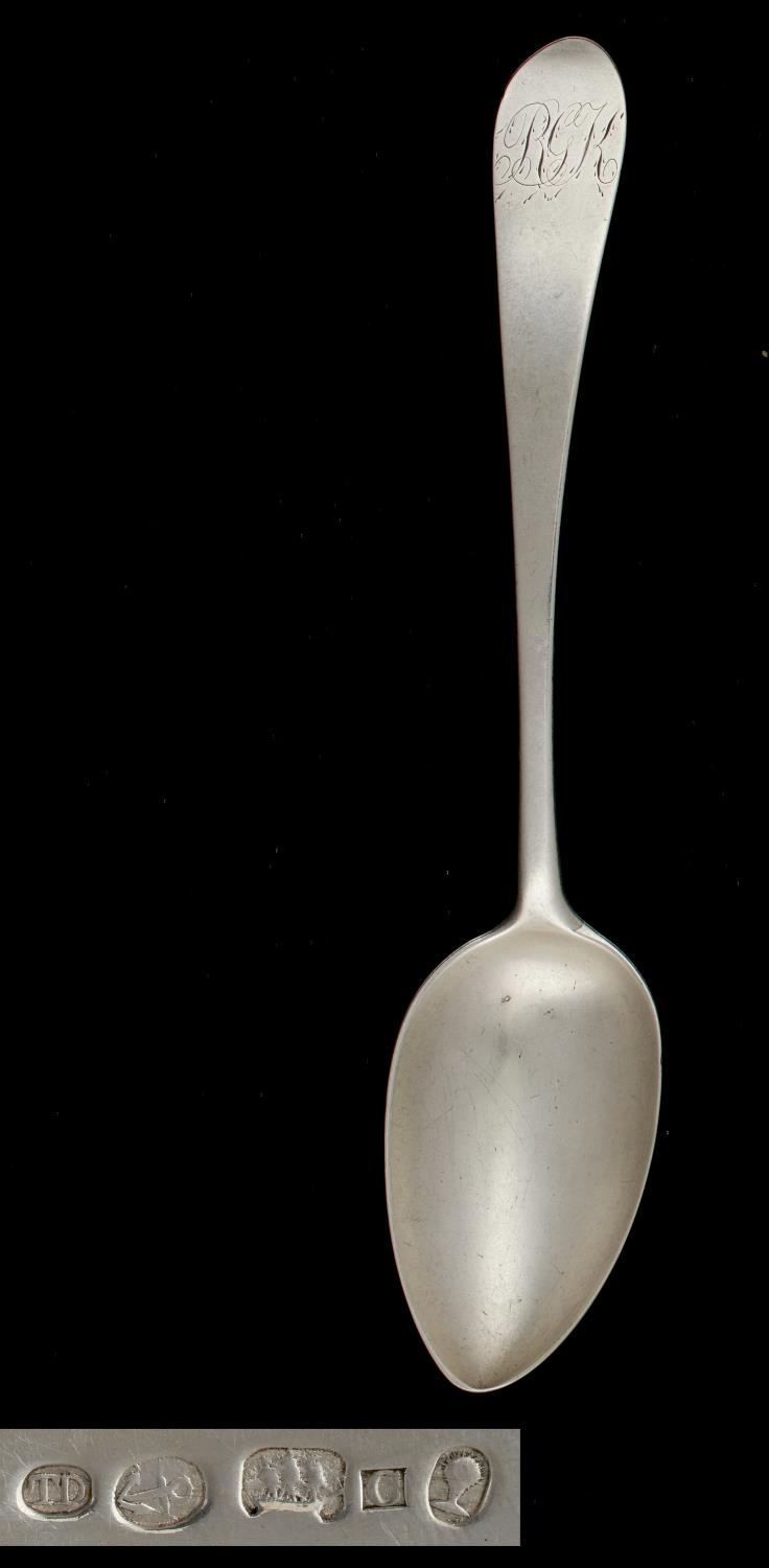 GREENOCK.  A SCOTTISH PROVINCIAL SILVER TABLESPOON, 1818-30  Pointed Old English pattern, by