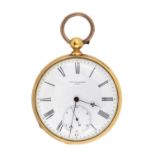 A SWISS GOLD LEVER WATCH, c1870   unsigned, No 10414 Demi Chronometre, with enamel dial, fine