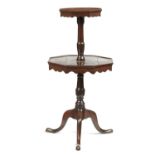 A GEORGE III OAK DUMB WAITER, C1800  with graduated octagonal tiers, 116cm h; 56 x 56cm Old mahogany