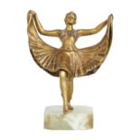 AN AUSTRIAN GILT BRONZE 'EROTIC' STATUETTE OF A DANCER, C1900  with lifting skirt on onyx base, 12cm