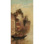 HILDA MONTALBA (1846-1919) A VENETIAN BACKWATER signed, oil on mahogany panel, 29 x 54cm Panel in