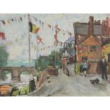 ALFRED HENRY ROBINSON THORNTON (1863-1939) CHELTENHAM STREET CORNER; FLAGS AND BUNTING; A SANDY