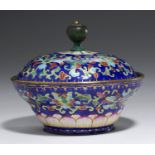 A CANTON PAINTED ENAMEL OGEE BOX AND DOMED COVER, LATE 19TH C  with lotus meander, the interior with