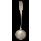 A IRISH GEORGE III SILVER SOUP LADLE Fiddle pattern, maker JK in script, probably Joseph Kinselagh