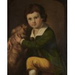 ENGLISH SCHOOL, 18TH CENTURY PORTRAIT OF A BOY AND HIS DOG  three quarter length in a green coat and