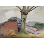 ?MALCOLM ARBUTHNOT (1874-1967) TREE WITH BOATS, C1955 signed, watercolour, 26.5 x 37.