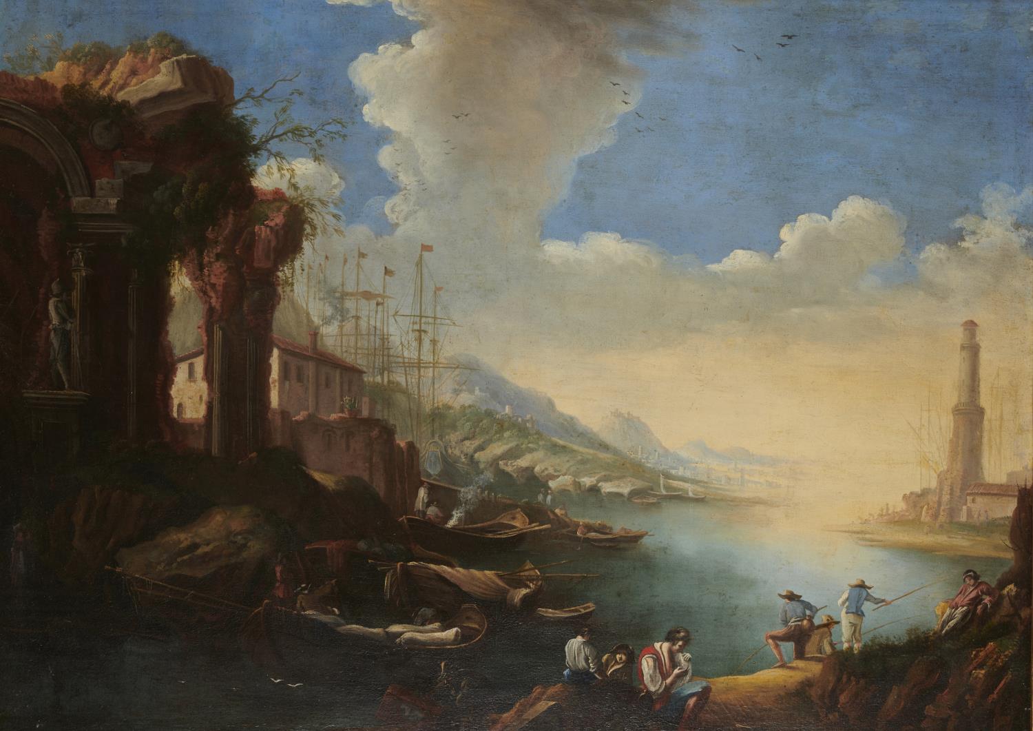 FOLLOWER OF CHARLES FRANCOIS GRENIER DE LACROIX CALLED LACROIX DE MARSEILLE MEDITERRANEAN PORT SCENE